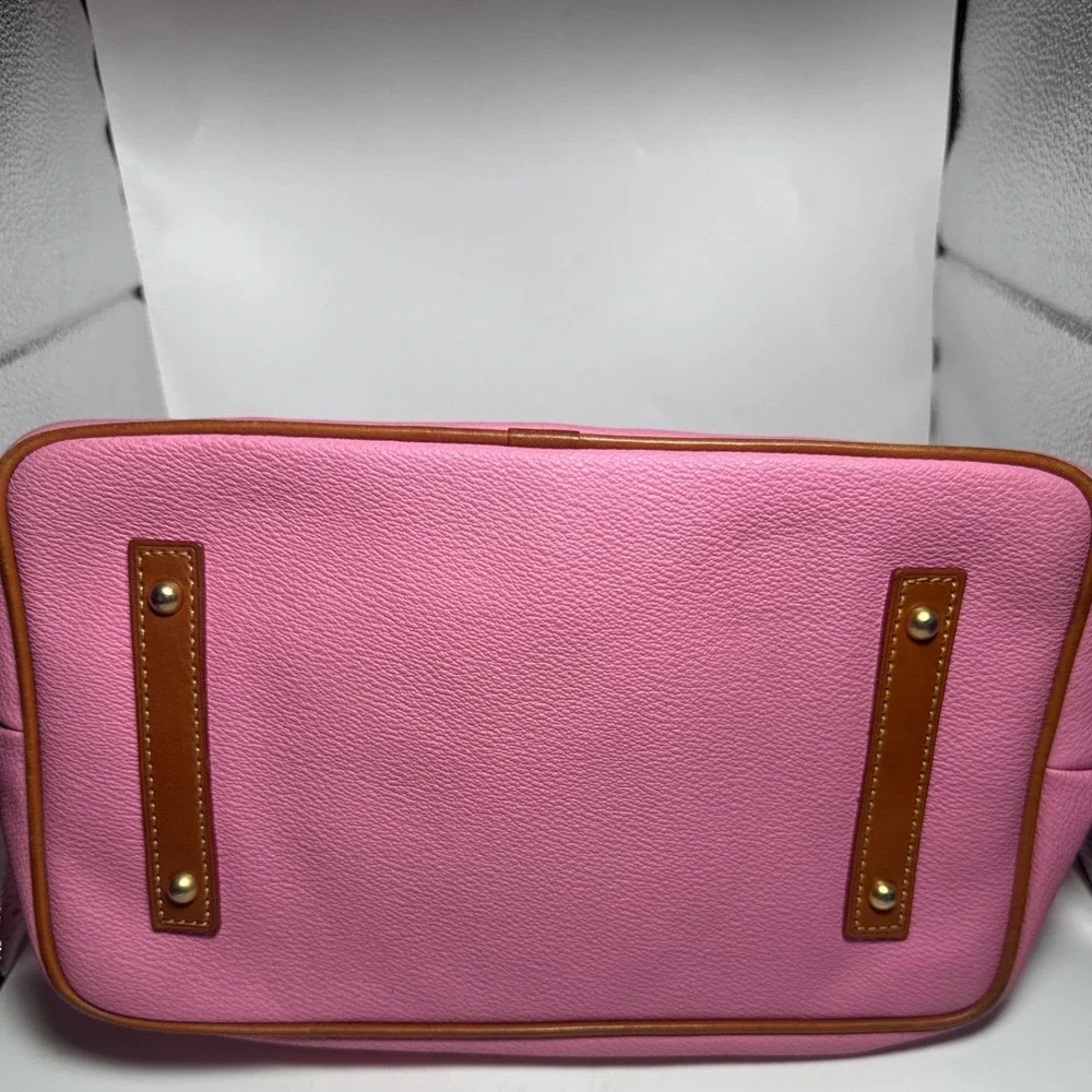 Dooney & Bourke Pink Pebble Grain Leather Satchel Bag Brown‎ Trim Dome Handbag